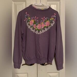 Vintage 80s 90s Blair Women's Small Purple floral  Grandma Pullover‎ Sweater